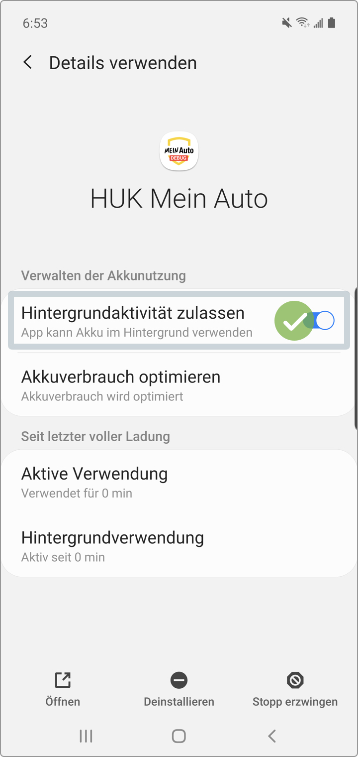 Samsung mit Android 11 - Hintergrundaktivität zulassen (mehrere Schritte)